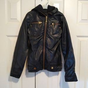 Synthetic leather and fabric fall coat - 8